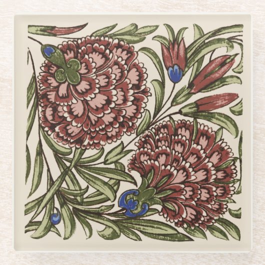 Dessous-de-verre En Verre Carnation Carrelage Fleur Antique Art Rustique (Devant)