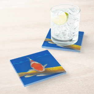 Dessous-de-verre En Verre Carpes Koï Colorées dans un Bassin Bleu