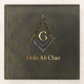 Dessous-de-verre En Verre Carré et boussole en cuir de regard de livre