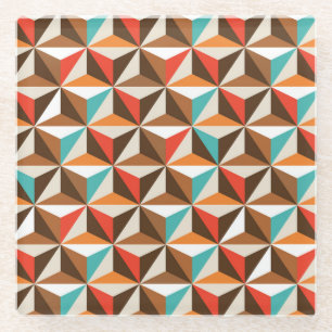 Dessous-de-verre En Verre Carreaux triangles colorés Motif Vintage