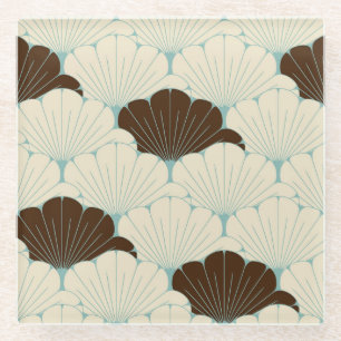 Dessous-de-verre En Verre Carrelage en feuillage bleu style japonais