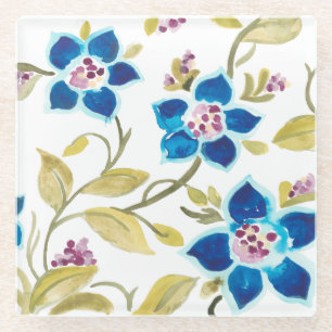 Dessous-de-verre En Verre Carrelage floral de l'abbaye - Blooms bleus