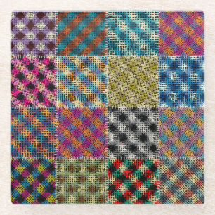 Dessous-de-verre En Verre Carrés de toile arrondie Patchwork Vintage