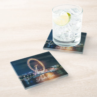 Dessous-de-verre En Verre Carte Blue Gold Cityscape Night Travel Londres