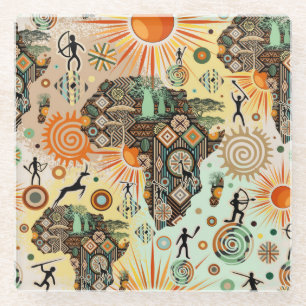 Dessous-de-verre En Verre Carte d'Afrique Éléments Tribaux Décoratifs Motif