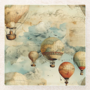 Dessous-de-verre En Verre Carte de ballon à air chaud coloré et fantaisiste