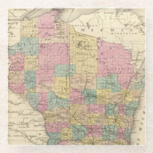 Dessous-de-verre En Verre Carte de l'état du Wisconsin