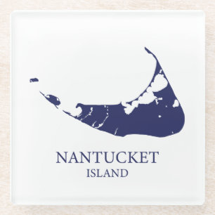 Dessous-de-verre En Verre Carte de l'île de Nantucket bleu marine