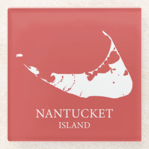 Dessous-de-verre En Verre Carte de l'île Nantucket rouge
