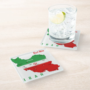 Dessous-de-verre En Verre Carte de l'Iran avec drapeau et emblème