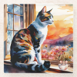 Dessous-de-verre En Verre Carte de vœux Chat et Souris à l'aquarelle
