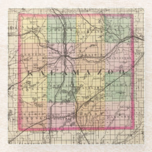 Dessous-de-verre En Verre Carte du comté de Kalamazoo, Michigan