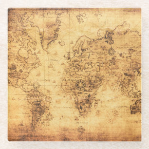 Dessous-de-verre En Verre Carte du Vieux-Monde : Parchemin Vintage