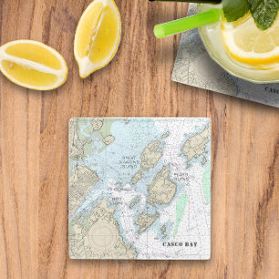Dessous-de-verre En Verre Carte marine authentique ⚓️ Casco Bay