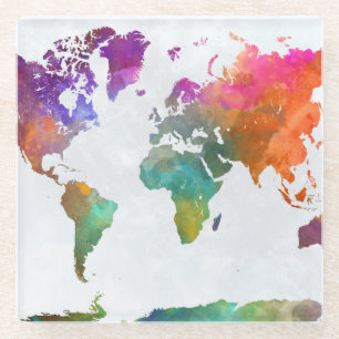 Dessous-de-verre En Verre Carte Mondiale De L'Aquarelle