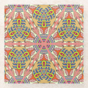 Dessous-de-verre En Verre Carton triangulaire coloré, art dessiné à la main.