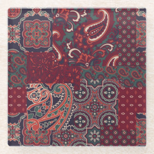 Dessous-de-verre En Verre Cashmere Paisley Silk : Patchwork Vintage Abstrait