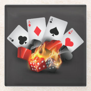 Dessous-de-verre En Verre Casino Poker Flame Noir