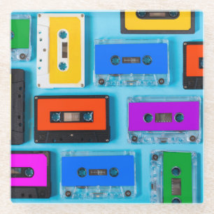 Dessous-de-verre En Verre Cassette Rétro : Collection Arrière - plan Bleue