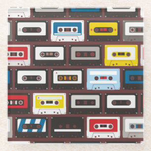 Dessous-de-verre En Verre cassettes audio vintages, arrière - plan continu.
