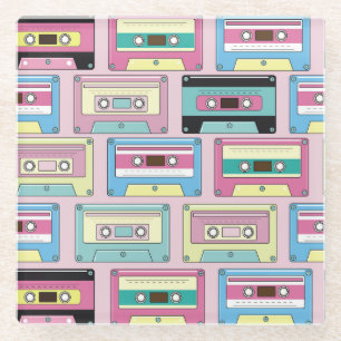 Dessous-de-verre En Verre cassettes colorées, motif arrière - plan rose.