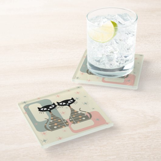 Dessous-de-verre En Verre Cat du milieu du siècle moderne (Incliné)