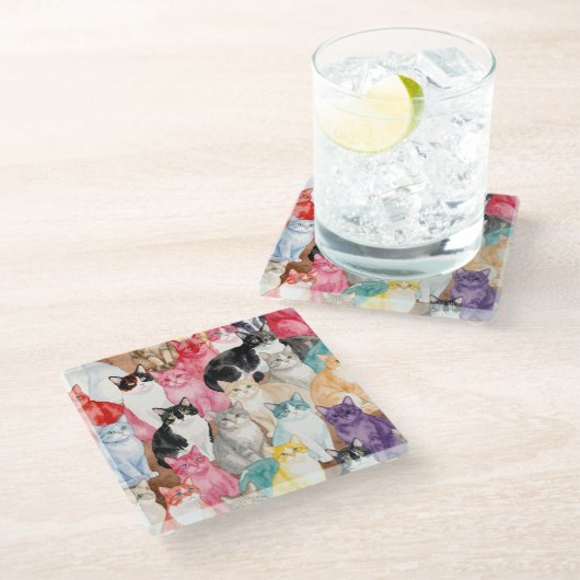 Dessous-de-verre En Verre Cats in Multicolour coaster (Incliné)