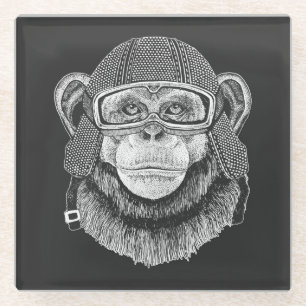 Dessous-de-verre En Verre Cavalier de moto de chimpanzé