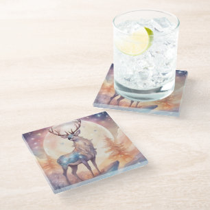 Dessous-de-verre En Verre Cerf aux étoiles aquarelle pastel peinture