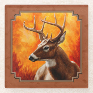 Dessous-de-verre En Verre Cerf blanc en automne Brown rouge