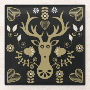 Dessous-de-verre En Verre Cerf d'art populaire scandinave moderne