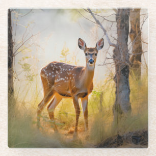 Dessous-de-verre En Verre Cerfs Élégants dans la Forêt Dessin Nature