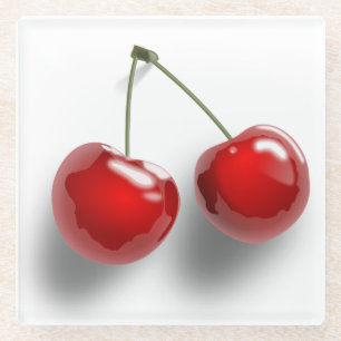 Dessous-de-verre En Verre Cerises vitrées par dessert rouge
