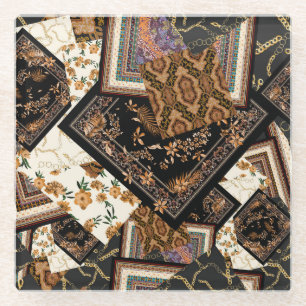 Dessous-de-verre En Verre Chaîne, cachemire, fleurs : patchwork vintage.