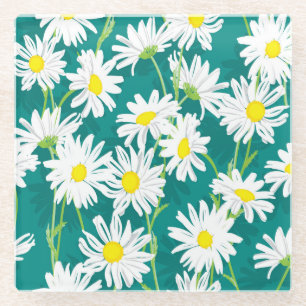 Dessous-de-verre En Verre Chamomile Turquoise : Illustration Florale Sans Me