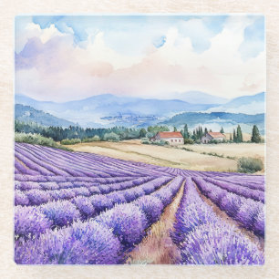Dessous-de-verre En Verre Champ de lavande aquarelle et campagne française