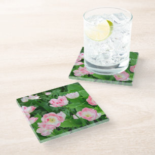Dessous-de-verre En Verre Champ de tulipes roses