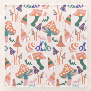 Dessous-de-verre En Verre Champignons d'automne, design coloré et transparen