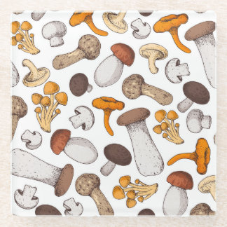 Dessous-de-verre En Verre Champignons dessinés à la main : arrière - plan al