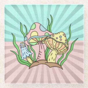 Dessous-de-verre En Verre Champignons magiques Cute Pastel