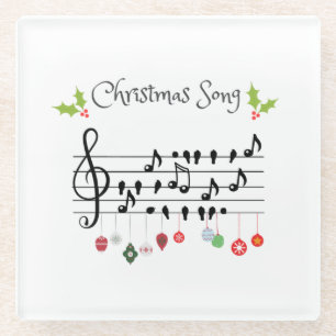 Dessous-de-verre En Verre Chanson de Noël aux notes de musique et au houx