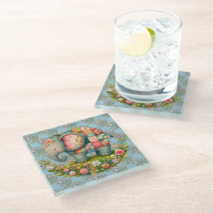 Dessous-de-verre En Verre Charme de Prairie Florale à l'Éléphant Patchwork