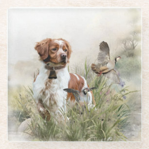 Dessous-de-verre En Verre Chasse avec un chien de Bretagne, Art 