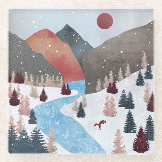 Dessous-de-verre En Verre Chasse hivernale Fox (Devant)