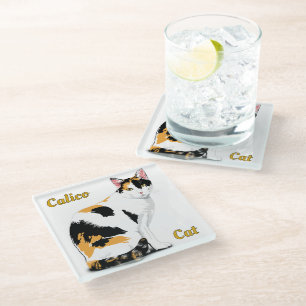 Dessous-de-verre En Verre Chat calicot personnalisé