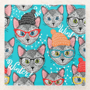 Dessous-de-verre En Verre Chat dans le casquette