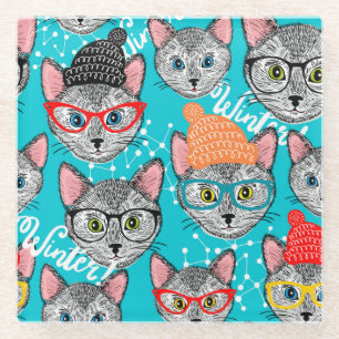 Dessous-de-verre En Verre Chat dans le casquette