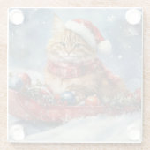 Dessous-de-verre En Verre Chat de Maine Coon en sledge Laisser neiger Noël (Dos)