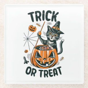 Dessous-de-verre En Verre Chat d'Halloween abstrait