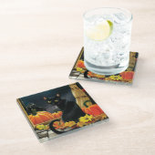 Dessous-de-verre En Verre Chat d'Halloween noir (Incliné)